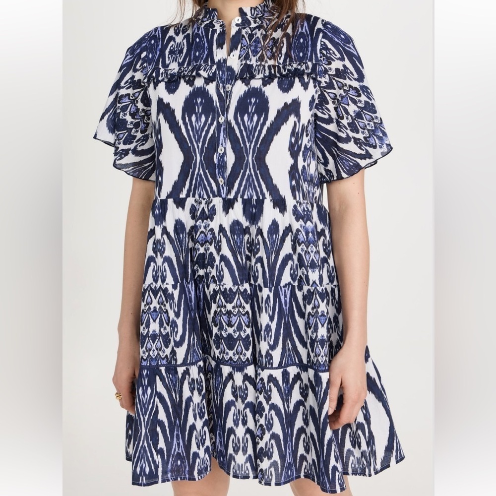 Ro’s Garden Vibeka Blue Kyoto Flutter Sleeve Short Dress SIZE SMALL